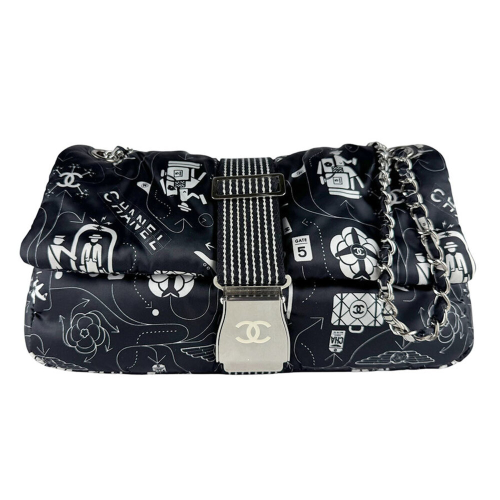 Chanel CHANEL Shoulder Bag Airline Nylon Black White Women's z10564